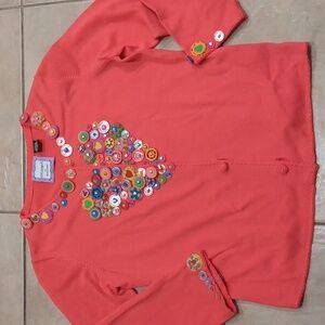 Michael Simon Smitten Vintage Pink Cardigan With Heart Buttons Size Small